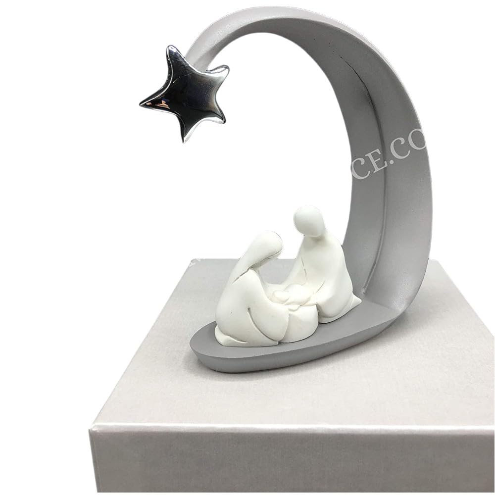 MAZZOLA LUCE Presepe Grigio Moderno 10x13 cm Natalizio Statuetta Natività Idea Regalo Natale