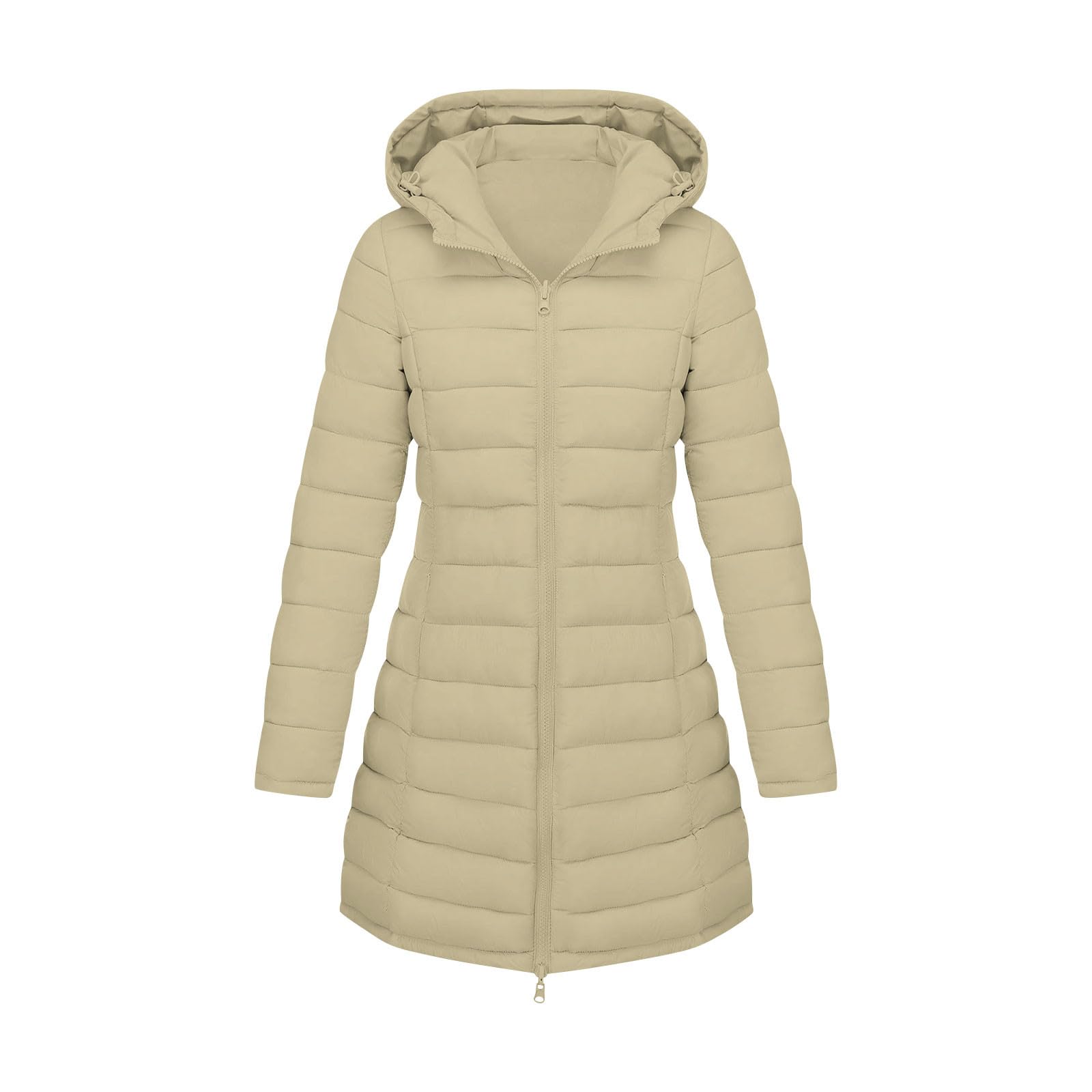 Abrigo largo de invierno para mujer, chaqueta acolchada ligera con capucha, cremallera, resistente al viento, con bolsillos, longitud media, acolchada, parka térmica, abrigo para senderismo, escalada