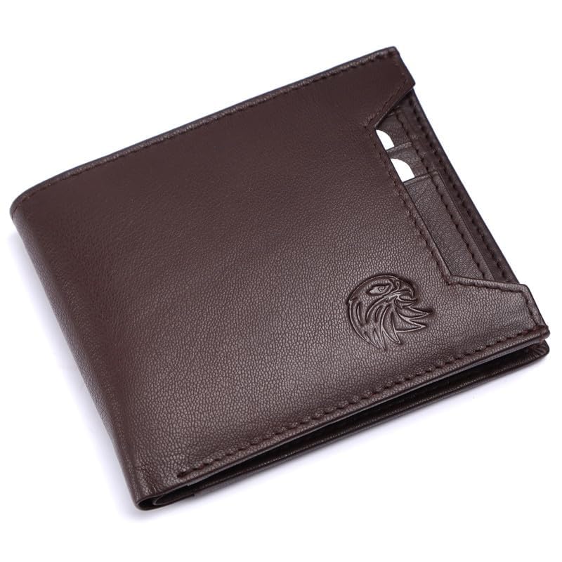 Men's Formal Hunter Leather RFID Wallet – 8 Card Slots, Slim Design, Top Grain Leather, Coin Pocket, Compact & Stylish (Style 142) (Brown)