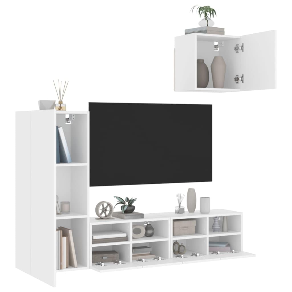Set di 4 mobili da parete per TV, colore bianco, in legno