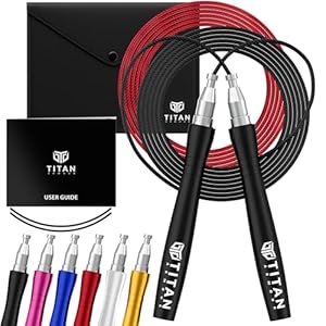 Titan Armour® Premium Self-Locking & Adjustable, Adult Speed Skipping Rope | 2 x Steel Ropes, Cable Protector & Travel Case | Pro Jump Rope: Fitness, Crossfit, Boxing, MMA | UK Brand