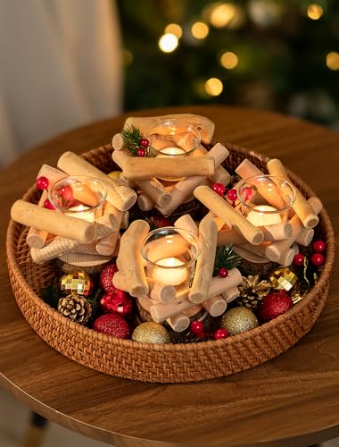 Sziqiqi Adventskranz Teelichter Holz Weihnachtsdeko: 4er Set Teelichthalter...