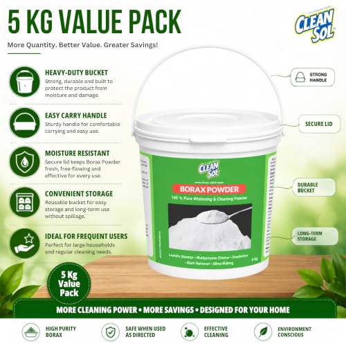 Image of Cleansol Borax Powder 5 Kg | Multipurpose Cleaning Powder & Laundry Booster | Detergent Enhancer, Stain Removal, Whitening & Slime Making Use
