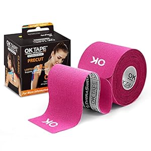 OK TAPE Kinesiology Tape 10 inches Precut, 20 Strips, Cotton Elastic Athletic Tape Latex Free, 2inch x 16ft, Pink