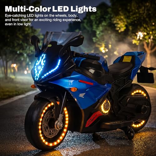 Image of Baybee SuperX Electric Bike for Kids 3+ Years | Baby Rechargeable Battery Bike with Training Wheels, Hand Accelerator, Foot Brake, Led Lights & Music | Battery Operated Bike for Kids to Drive (Blue)