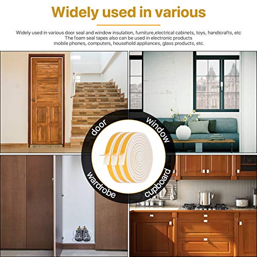 Foam Weatherstrip Tape 3 Rolls, 1/2 Inch Wide X 1/4 Inch Thick Total 20 Feet Long, Foam Strips with Adhesive High Density Foam Tape for Doors and Windows Insulation (6.5ft x 3 Rolls) - Thumbnail 7