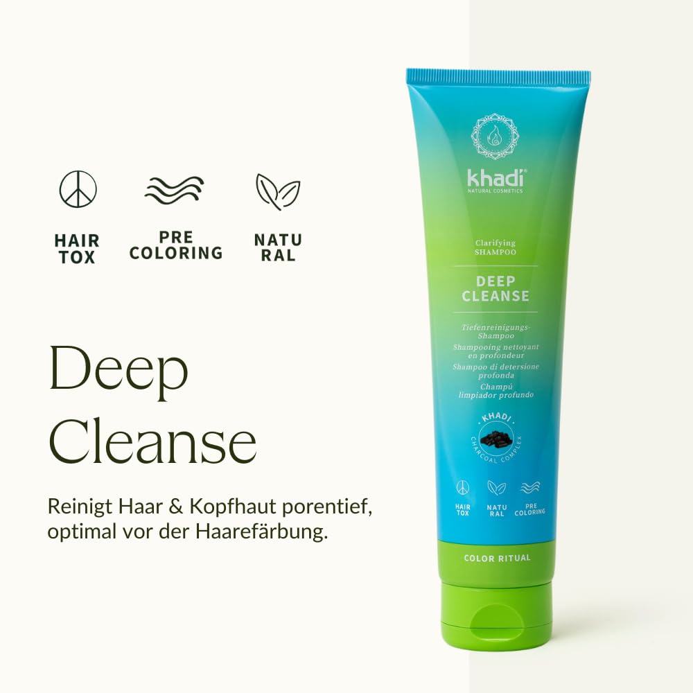 khadi ColorCycle CASTANO CENIZA Kit completo - Tinte vegetal para el cabello + DEEP CLEANSE Champú clarificante ayurvédico + COLOR FINISH Acondicionador para después del tinte + Aceite capilar COLOR C