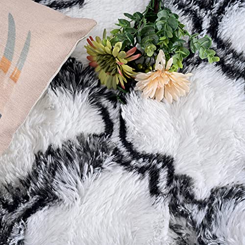 Dweike Shag Area Rugs Modern Indoor Plush Fluffy Carpets, 3X5 Feet Super Soft Geometric Moroccan Rugs For Bedroom, Living Room, Girls, Kids, Nursery, Home Room Decor, White/Black #TOP3