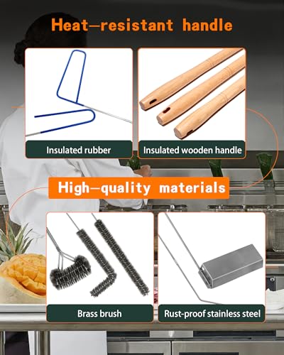 Image of Fryer Cleaning Tool 5 Piece Set, Deep Fryer Basket Brush, Long Handle L-Shaped & Straight Crevice Cleaning Brush, Cleanout Rod Kit and V-Shaped Strainer Scoop for Commercial Kitchen, Fryer