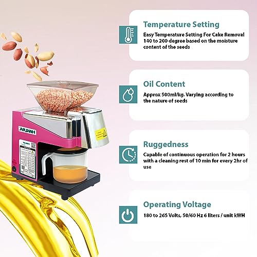 Image of HAKURA H2O-2B Comfort Oil Extractor Oil Maker Press Machine For Home 560 Watts (Pink)