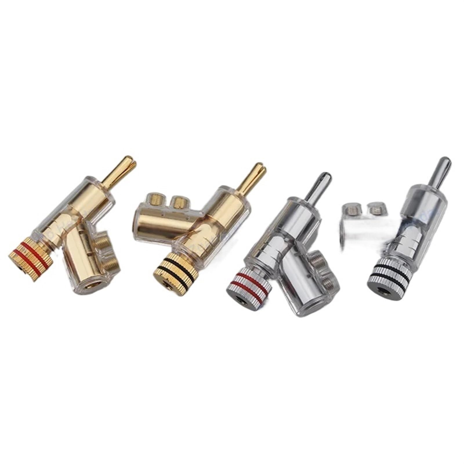 4 pary pozłacanych miedzianych wtyków bananowych rodowane z zaciskiem kryształowym, adapter do kabla głośnikowego (Rhodium Plated)
