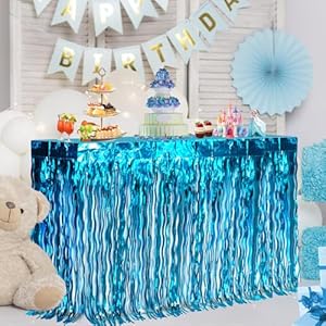MEYSIMOON Blaue Wellen Folienfransen Tischrock 2 Stück