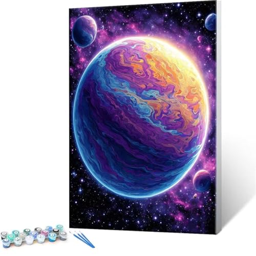 数字油絵 数字塗り絵 デジタル油絵 惑星 数字キットでペイントブラシとアクリル絵の具が入, 大人の子供のためのギフト Paint by Numbers 手塗り DIY 数字によるアクリル 水彩絵画インテリア リビング装飾 60x80cm (フレームレス)
