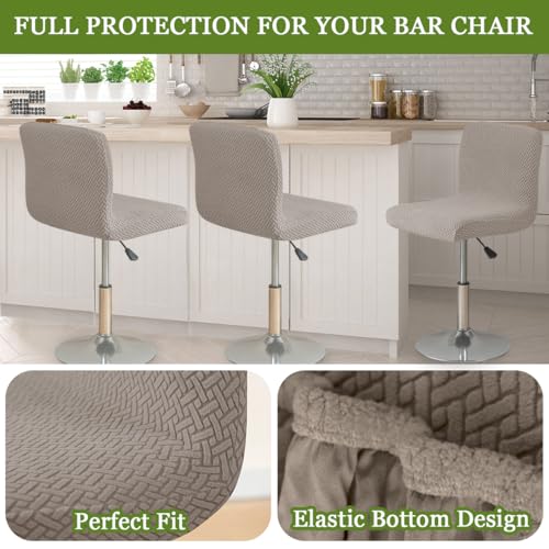 Image of FUANGUI Bar Stool Covers Set of 4, Stretch Bar Stool Chair Cover Slipcovers, Knitted Jacquard Counter Stool Bar Chair Covers for Kitchen Pub Dining Room (Knitted Khaki)