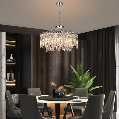 Image of 24 inch 8 Lights Luxury Crystal Chandeliers for Dining Room,Chrome