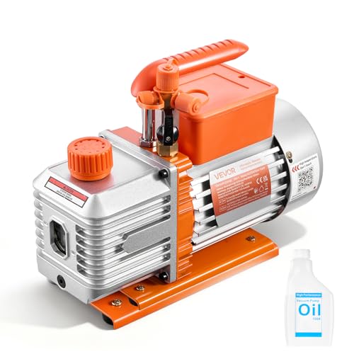 VEVOR Bomba de Vacío de 5 CFM 142 L/min, Bomba de Vacío Rotativa de Paletas de 2 Etapas, Compatible con R134a, R22, R410a, para Mantenimiento de Aire Acondicionado Automotriz, Aceite Incluido