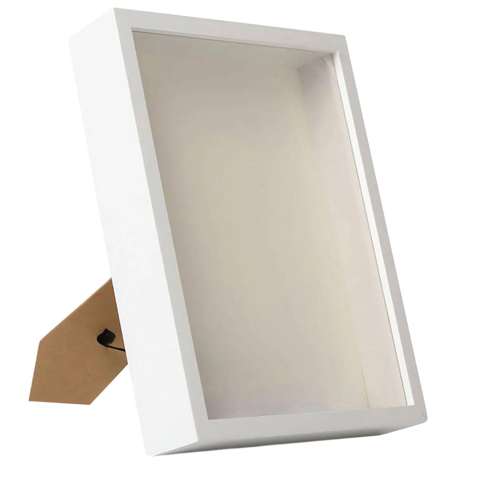 ALCXAZS Wooden Shadow Box Frame Photos Medals Keepsakes Wall Hanging Tabletop Display Texture Lightweight Etc. Photo Frame Handicraft Storage Box Decorative, white, outer 16.8x21.9x6.4cm