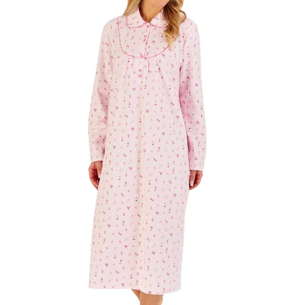 Slenderella 45" Collared Brushed Cotton Nightie ND06211 Pink 24-26