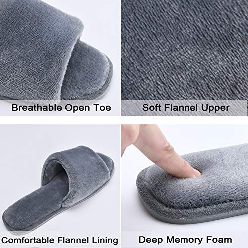 DL Open Toe Slippers for women Indoor, Cozy Memory Foam Womens House Slippers Summer Slip On, Comfy Soft Flannel Womens Bedroom Slippers Slide Breathable Size 7-8 Dark Grey3