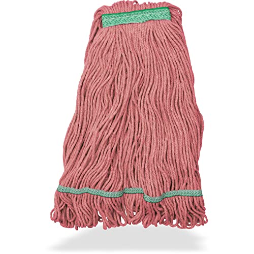 Image of SPARTA Flo-Pac Acrylic Mop Head, Loop-Ended, Narrow Band with 1 inch Green Band for Organized Cleaning, Medium, Red, (Pack of 12)