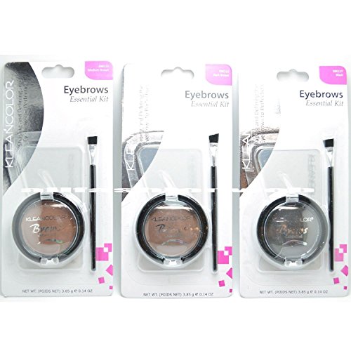 3 Colors of Kleancolor Eyebrows Essential Kit " 9 Eyebrow Stencils 3 Powder 3 Brush Kit "