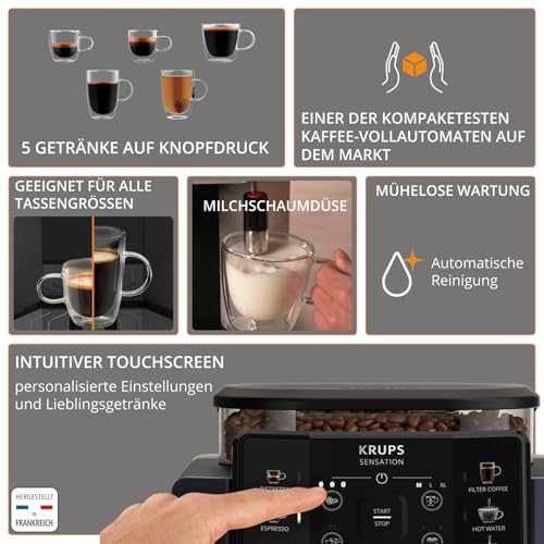 Krups Sensation Kaffeevollautomat mit Milchschaumdüse, Kaffeemaschine für Espresso, Cappuccino &...