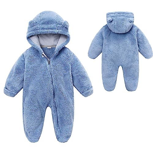 Image of YMYDYFC Baby Fleece Hooded Romper Winter Outwear Jumpsuit Snowsuit Bear Ear Outfits for Boys Girls