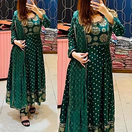 Image of ANNI DESIGNER Women's Cotton Blend Straight Kurta with Pant & Dupatta