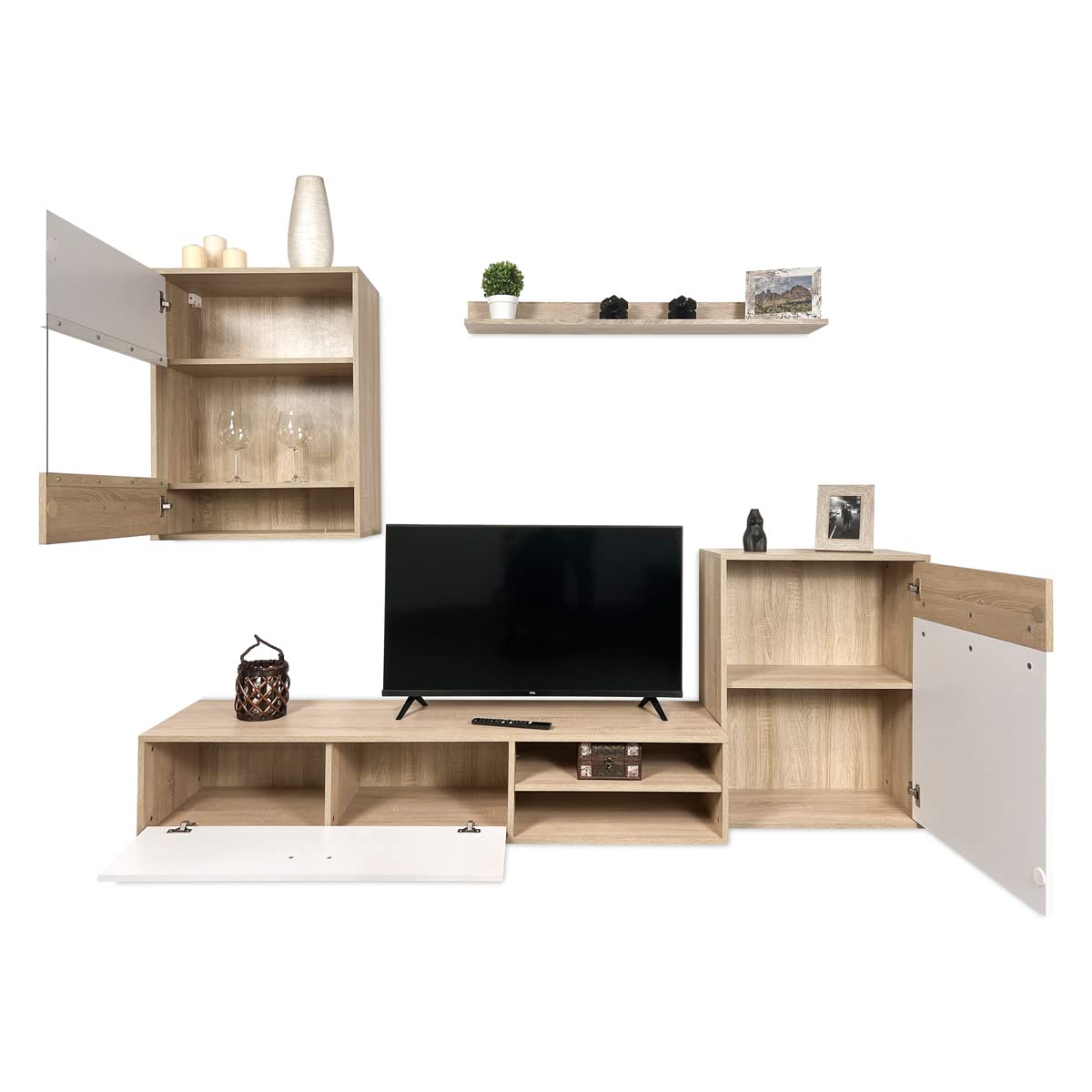 Mattfy Set de Muebles de Salón Moderno, Módulos de Comedor, Modelo Magda, Madera, Cambria-Blanco, Grande