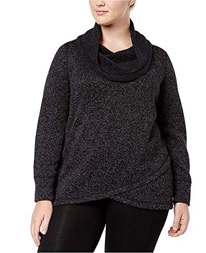 Ideology Womens Plus Fleece Cowl Neck Pullover Top Black 3XL