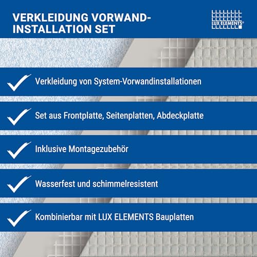 LUX ELEMENTS Montage-Set Fertig zum Verfliesen 125 x 60cm I 4x Hartschaumplatten + 20x Schrauben & Unterlegscheiben + 5m Armierungsgewebe & 1x Montagekleber I Schimmelresistent