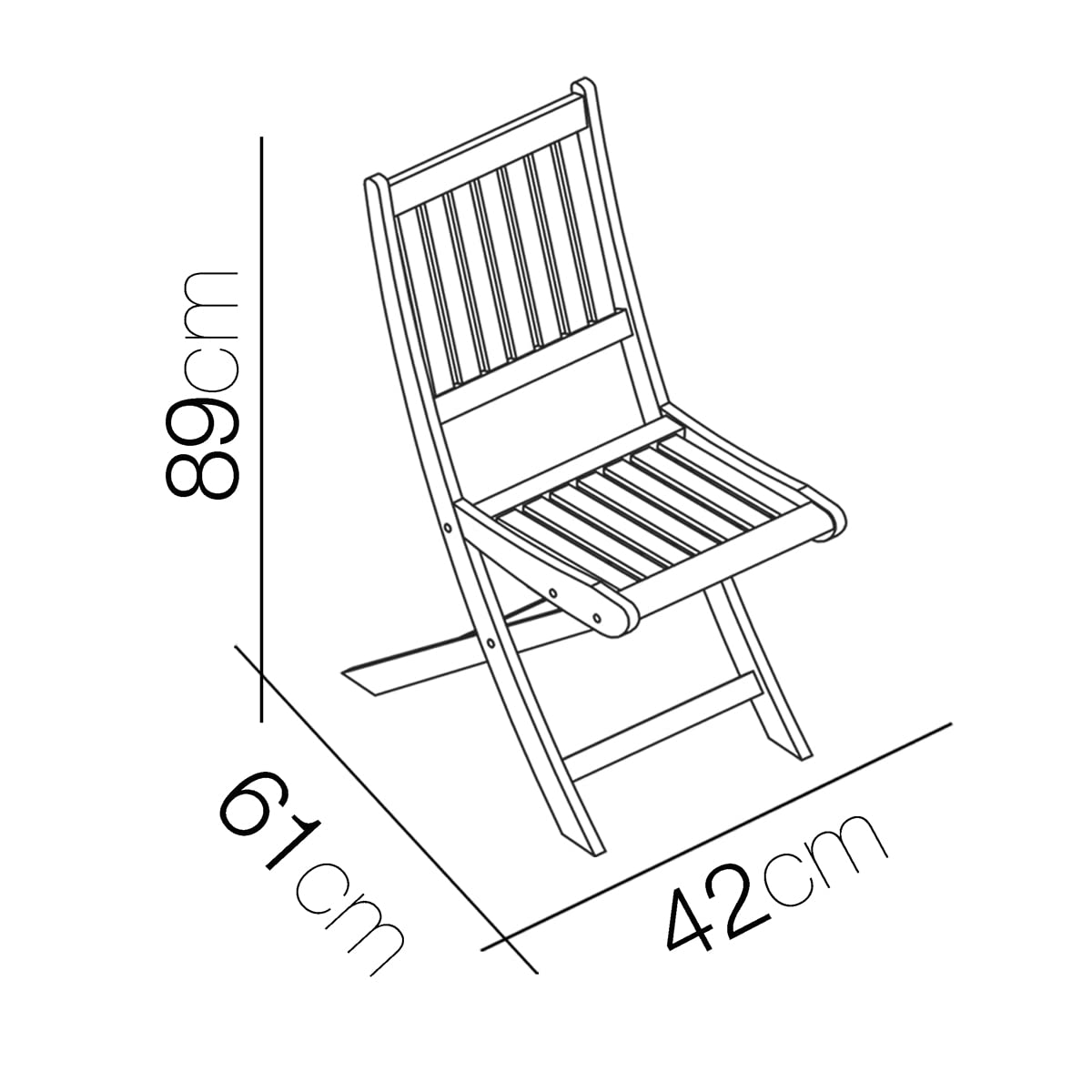 Juego de 2 Sillas de Jardín, Silla al Aire Libre, Asientos al Aire Libre de Madera Color Natural - Longitud 42 x Profundidad 61 x Altura 89 cm