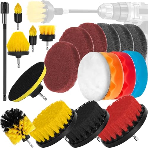 20 Piezas Cepillo Taladro Limpieza Kit, Kit Limpieza Coche, Multifuncional Cepillos Taladro Suave para, Baño Alfombras Suelos Azulejos Cocina Llantas Coche