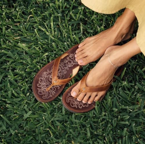 OluKai Paniolo Women's Premium Leather Sandals, Versatile & Unique Flip-Flop Slides, All-Day Comfort & Style, Natural/Natural, 9 - image 6