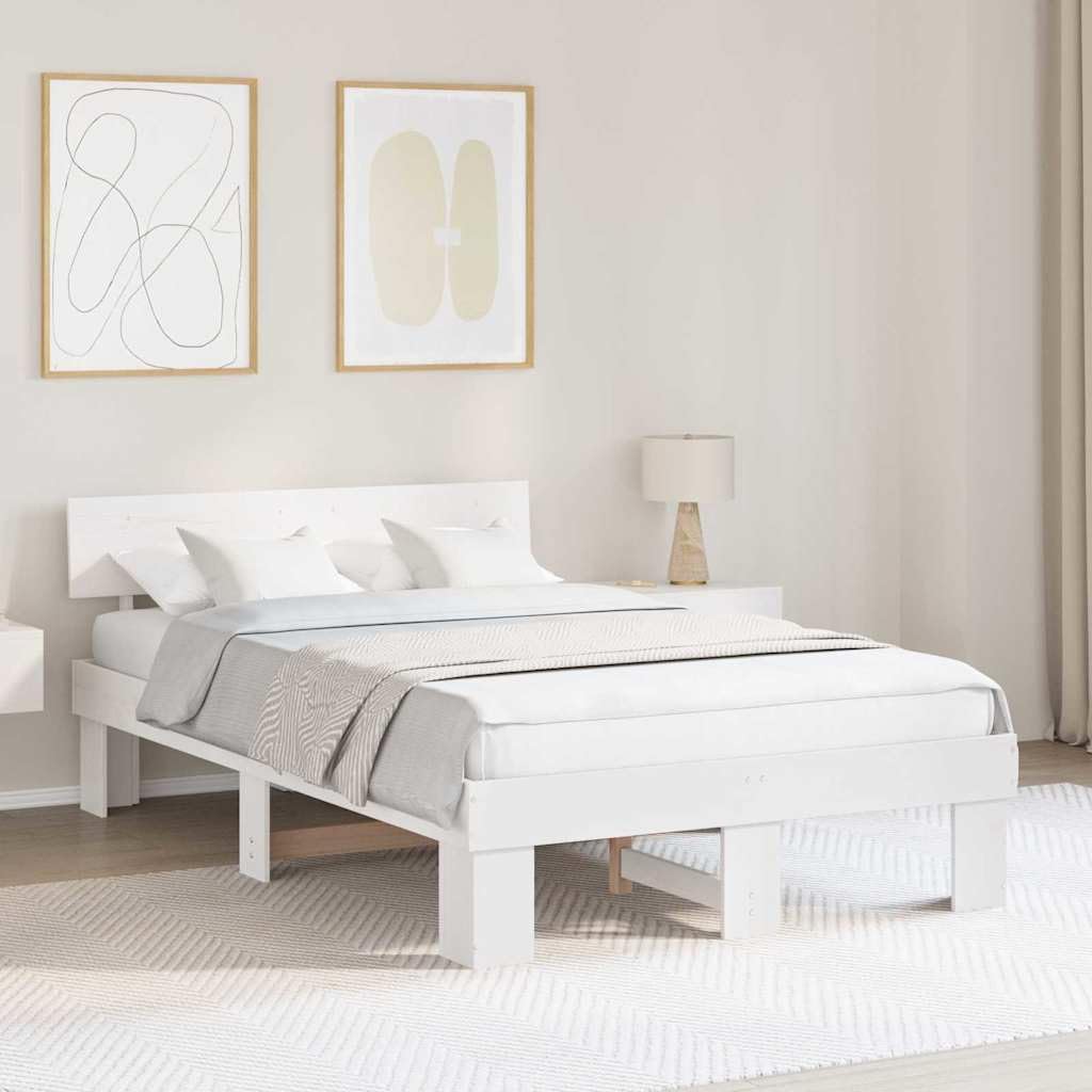 YUTAASU Bettrahmen mit Kopfteil Weiß 120 x 200 cm Massives Kiefernholz | Stabile Kiefernkonstruktion, Fester Lattenrost, Modernes Design, Einfache Pflege