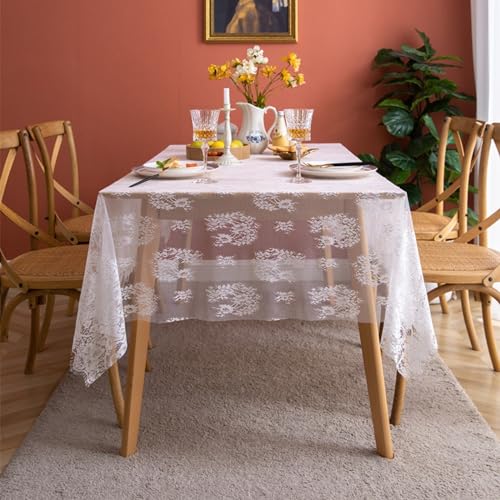 Nappe blanche de qualité supérieure 145x180cm avec dentelle rose raffinée