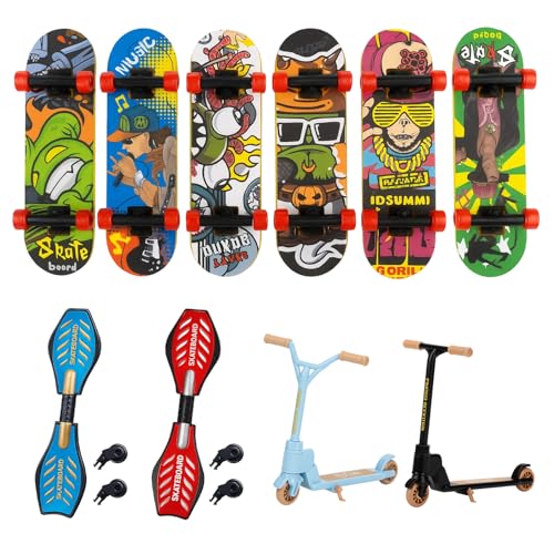 Finger Skateboard, 10 Stück Mini Fingerboard Set Mit Scooter Und Tech Deck, Kreatives Spielzeug Für Kinder ab 5 Jahren, Fingerskateboard Für Indoor-Spaß Und Geschicklichkeitstraining
