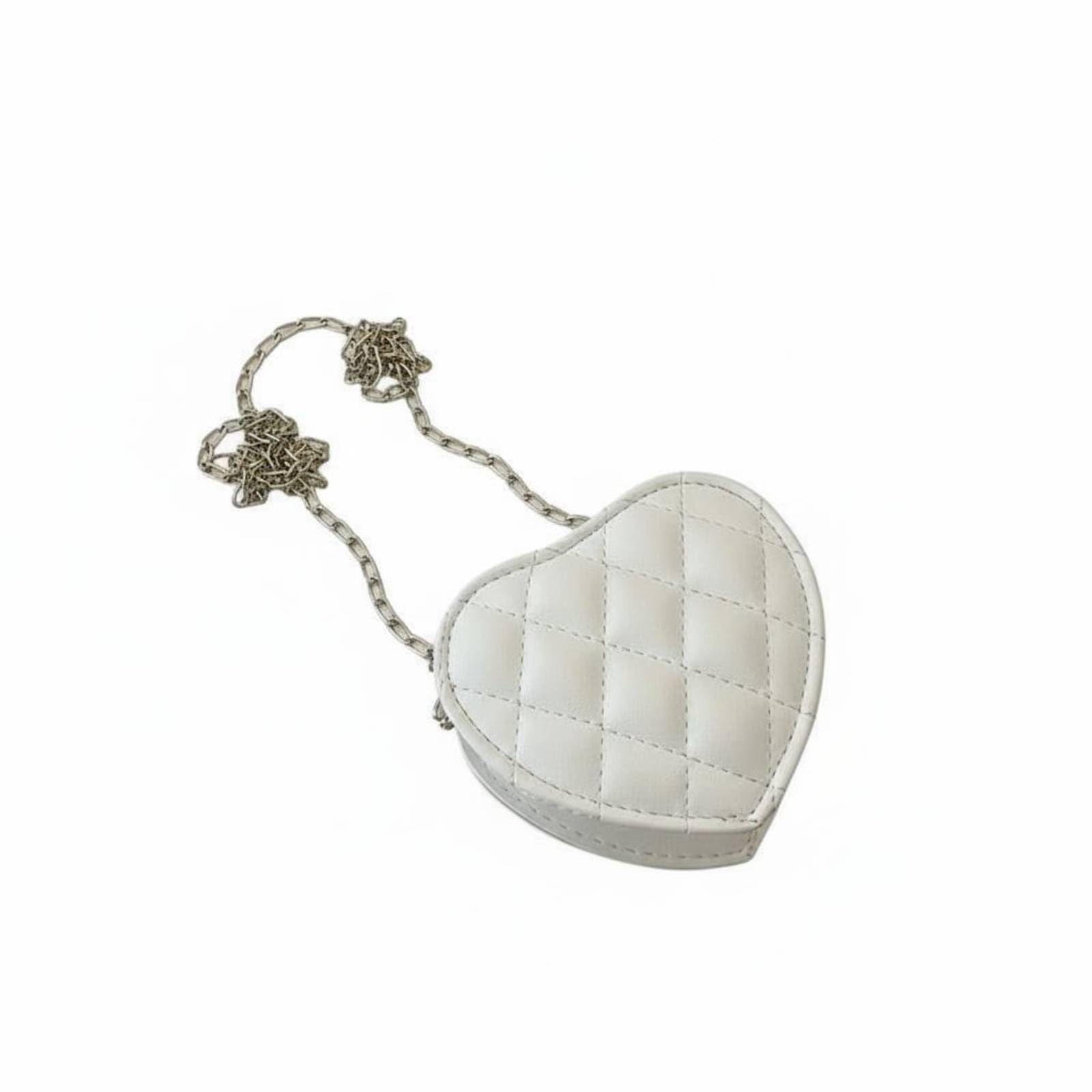 merishopp quilted chain purse parent-child matching chain strap lipstick bag quilted heart bag mini size heart shaped purse versatile use, white
