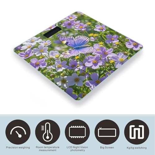 Báscula digital de baño con mariposa y flores moradas miniatura 3
