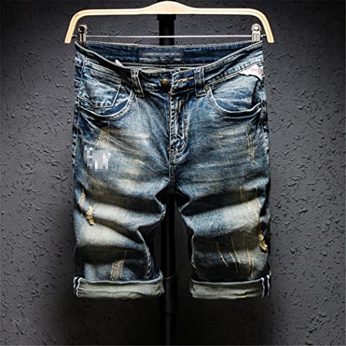 Short en jean rétro homme bleu effet usé avec imprimé graphique