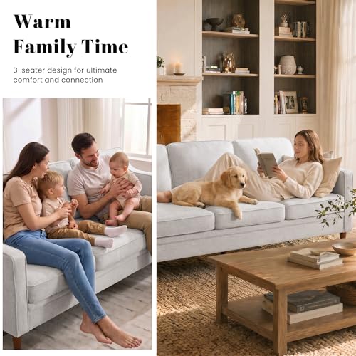 Image of Kingfun 80 inch Chenille Sofa, 3 Seater Couch, Mid Century Modern Couches with Solid Wood Legs for Living Room Bedroom