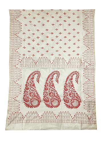 Image of SHRISTI CLOTHINGS Women's Hand Embroidered Cotton Silk Kantha Stitch Saree with Blouse Piece (SB430324 TWD87)