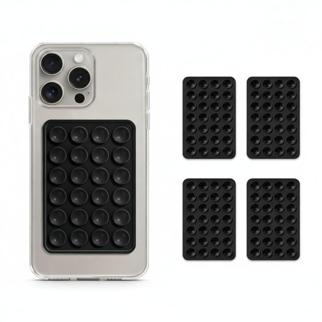 Silicone Suction Phone Case Sticker | Hands-Free Mobile Holder Grip | Strong Suction Pad for Mirror, Shower & Smooth Surfaces | Video Recording Accessory | Black | Pack of 2-image-9