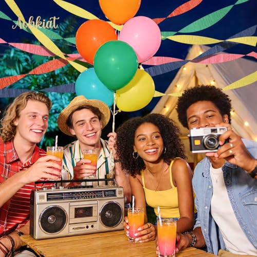 Image of AOBKIAT Colorful Streamers Party Decorations,5 Rolls Vintage Rainbow Crepe Paper Streamers for Birthday,Candyland Theme Baby Shower,Fiesta,Wedding,Christmas,DIY Craft Crepe Paper,1.8 Inch x 82 Ft /Roll