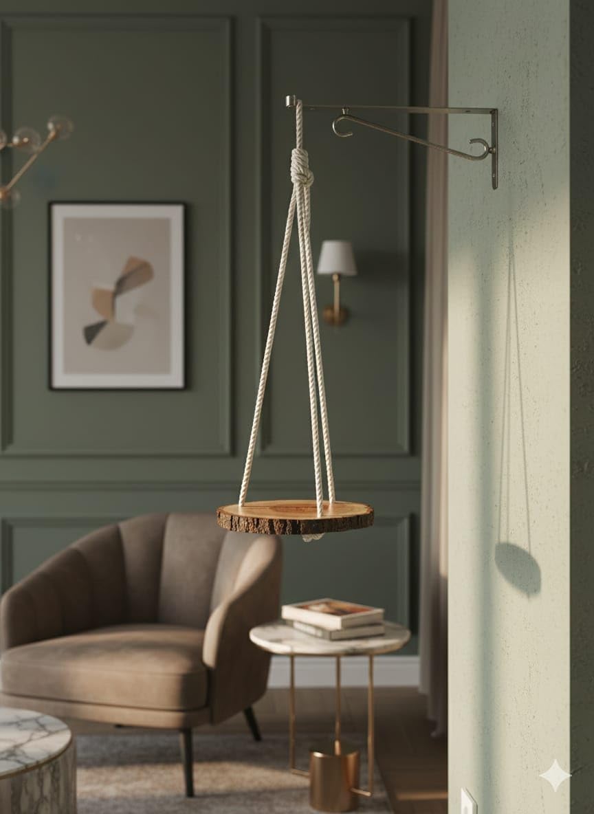 Hanging Shelves - Adjustable Rope Hanging Shelf, Wall Hanging Decor, Lightweight, Premium Wooden Shelf, Hanging Plant Shelf for Bedroom and Living Room