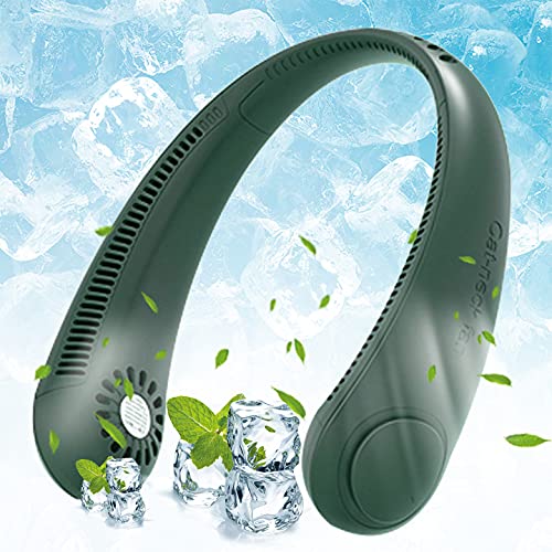 Portable Neck Fan, Rechargeable Hands Free Bladeless Cooler Mini Fan with 360 Rotation, 62 Air Outlets, Low Noise 3 Wind Speed Personal Neck Fan, for Sports, Outdoor, Travel, Office (Green)