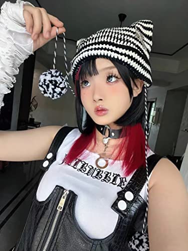 Image of Crochet Hats for Women Vintage Beanies Women Fox Hat Grunge Goth Beanies Hat Y2K Accessories Slouchy Beanies for Women