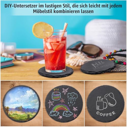 VIBRATITE 60 Stück Schiefer Untersetzer Rund 10,2 cm Glasuntersetzer – Ansicht 5