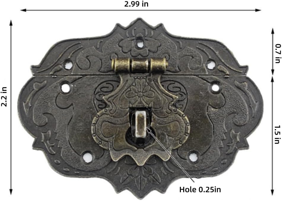 Image of Wooden Box Hasp Latch and Heart shape Padlock with Key for Jewelry Trinket Box, Bronze Antique Latch Hasp（Zinc Alloy）
