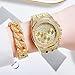 Apzzic Diamond Iced Out moissanite Watch Gold Plated 40mm Width Roman Numerals Dial Quartz Wristband Watch for Men Women Gold